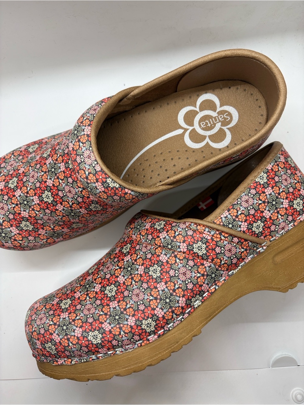 SANITA Floral Slip-On Comfort Clogs - Coral Multi